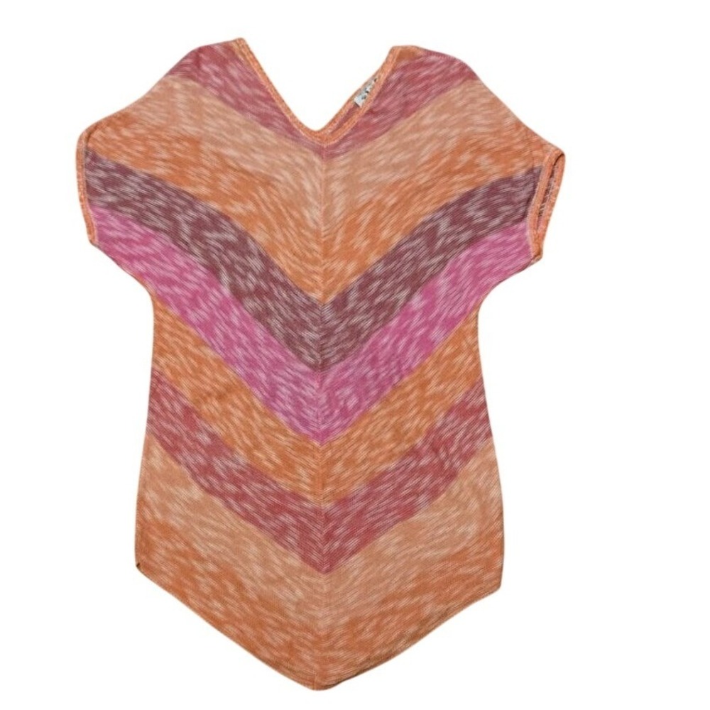 212 New York Womens Chevron Knit Top Orange Pink Purple Dolman‎ V-Neck Size M